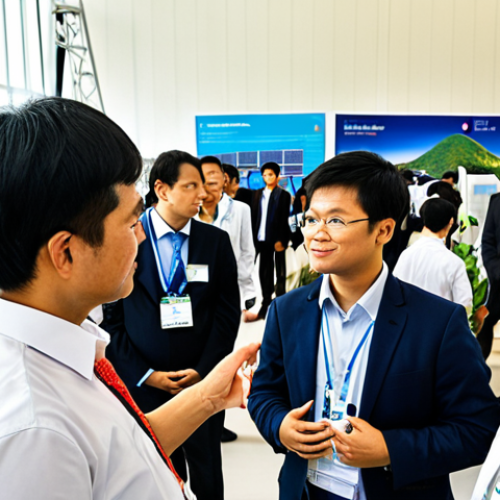 **Image Prompt:** A vibrant academic conference in Vietnam focused on renewable energy. Diverse attendees (scientists, engineers, investors) are networking. In the background, displays showcase innovative solar panel technology and wind turbine designs. The atmosphere is optimistic and forward-thinking, highlighting collaboration.