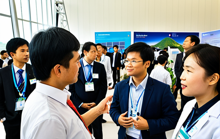 **Image Prompt:** A vibrant academic conference in Vietnam focused on renewable energy. Diverse attendees (scientists, engineers, investors) are networking. In the background, displays showcase innovative solar panel technology and wind turbine designs. The atmosphere is optimistic and forward-thinking, highlighting collaboration.