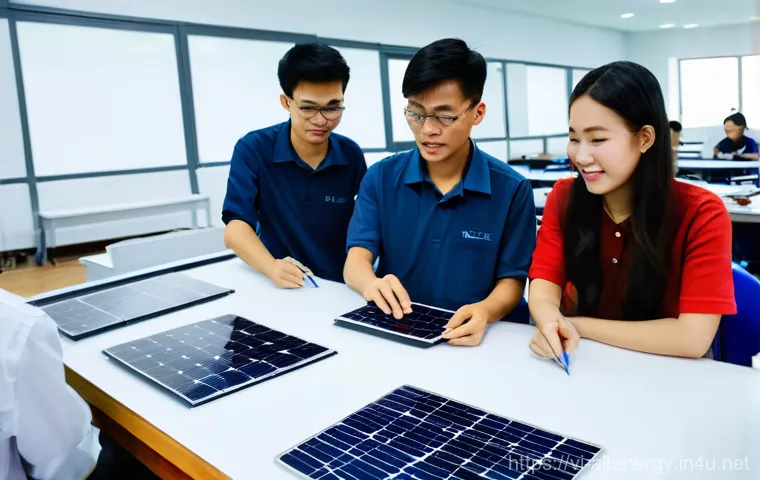 대체에너지 분야의 인재 양성 - **Prompt:** "A group of diverse young Vietnamese engineers, both male and female, in their late 20s ...