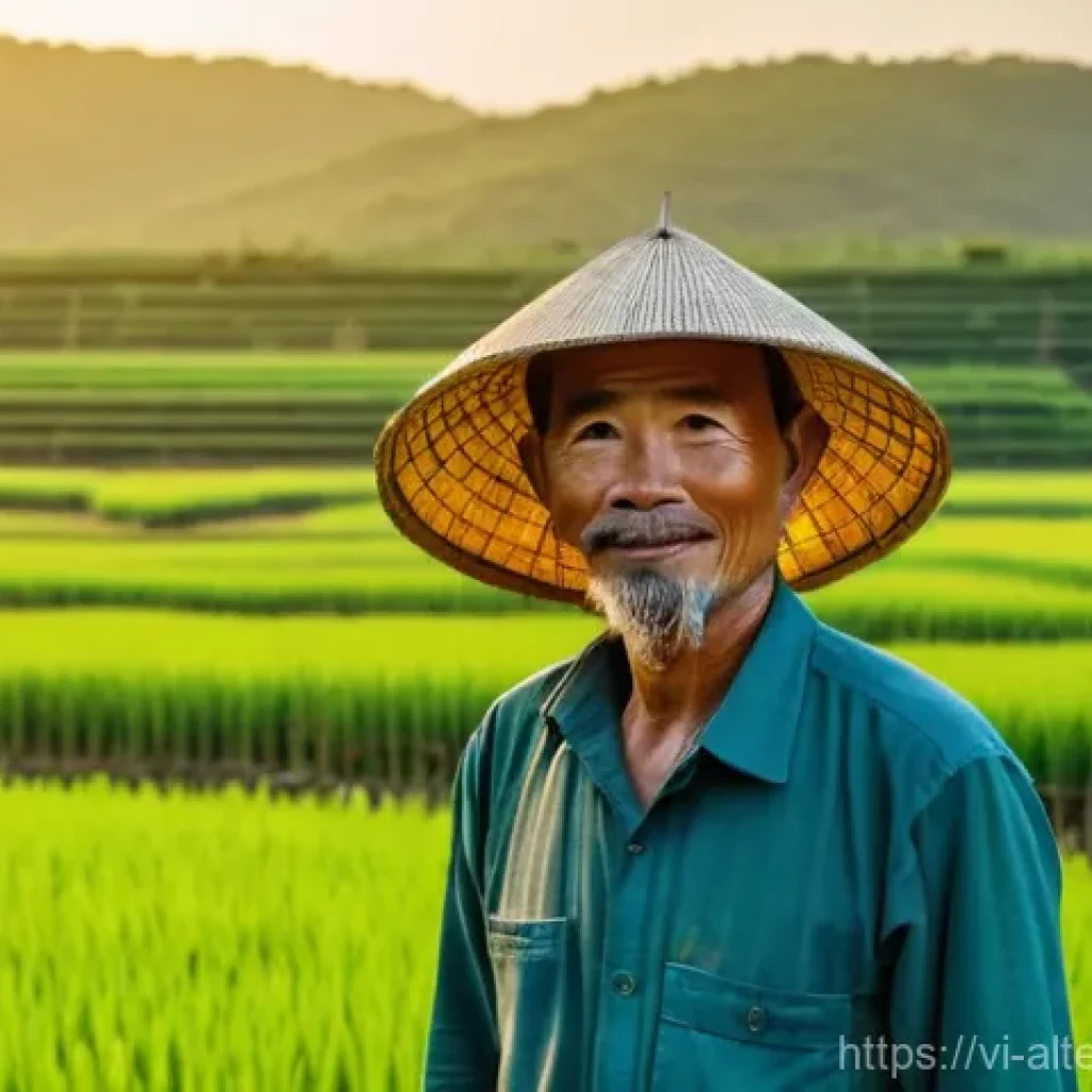 농업용 풍력 발전 - **Prompt:** "A proud Vietnamese male farmer, in his late 40s, with a weathered but kind face, wearin...