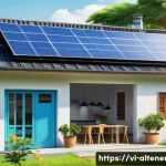 에너지 저장 배터리 기술 - A detailed, realistic illustration of a modern Vietnamese household rooftop solar energy system with...