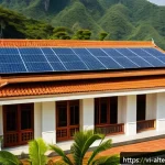 에너지 효율화와 대체에너지 - A modern Vietnamese family home rooftop at midday, featuring a well-installed solar panel system gle...