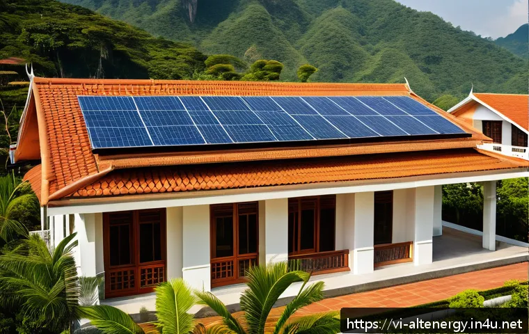 에너지 효율화와 대체에너지 - A modern Vietnamese family home rooftop at midday, featuring a well-installed solar panel system gle...