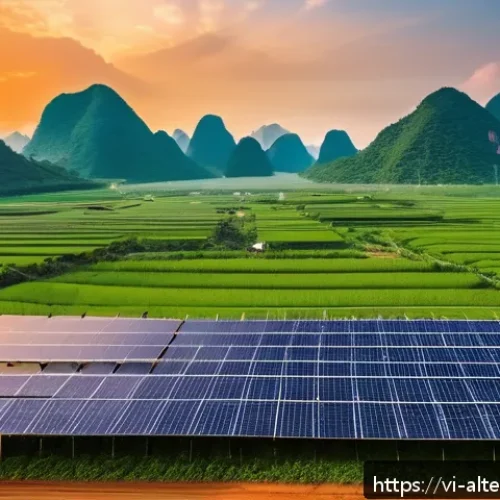 대체에너지 관련 ETF - A panoramic view of a large-scale solar farm in Vietnam’s South Central Coast region during golden h...
