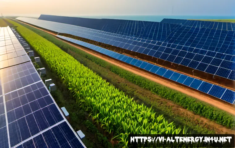 Home 15 대체에너지의 글로벌 동향 - Photorealistic wide-angle view of a modern renewable energy landscape in coastal Vietnam, rows of so...